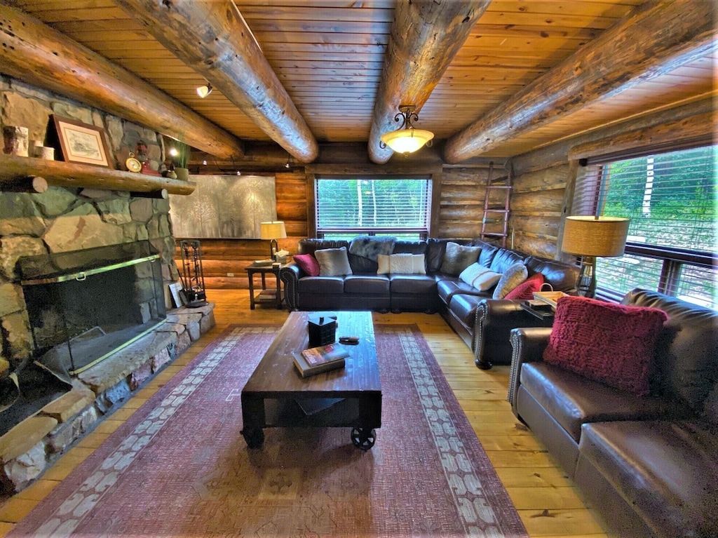 Living Room with Wood Fireplace
