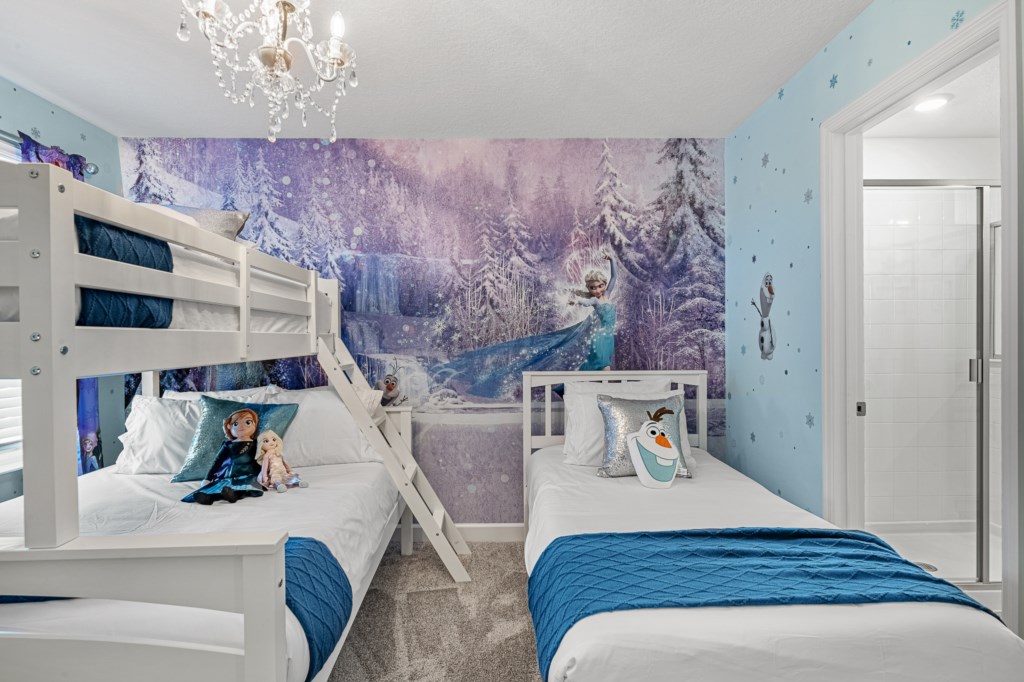 Frozen Themed Room Twin over Double Bunk with Twin Bed
