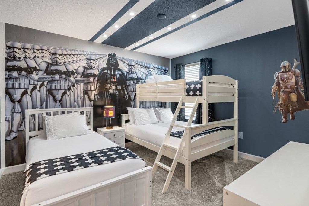 StarWars Themed Room Twin Over Double Bunk and 1 Twin Bed