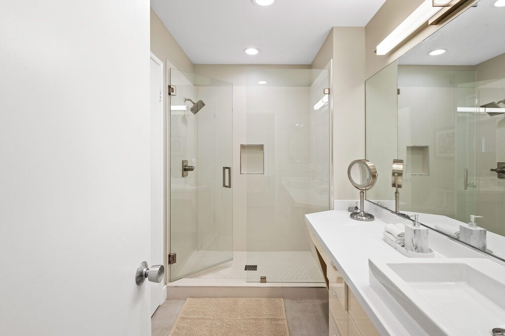 Contemporary bathroom with modern fixtures