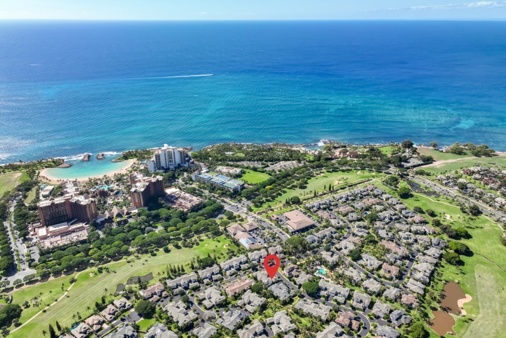 Aerial Shot of Koolina - Red Marker Identifies Property 