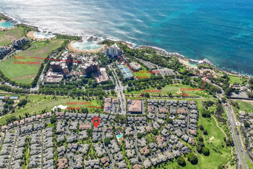 Aerial View of Koolina Attractions - Red Marker Identifies Property 