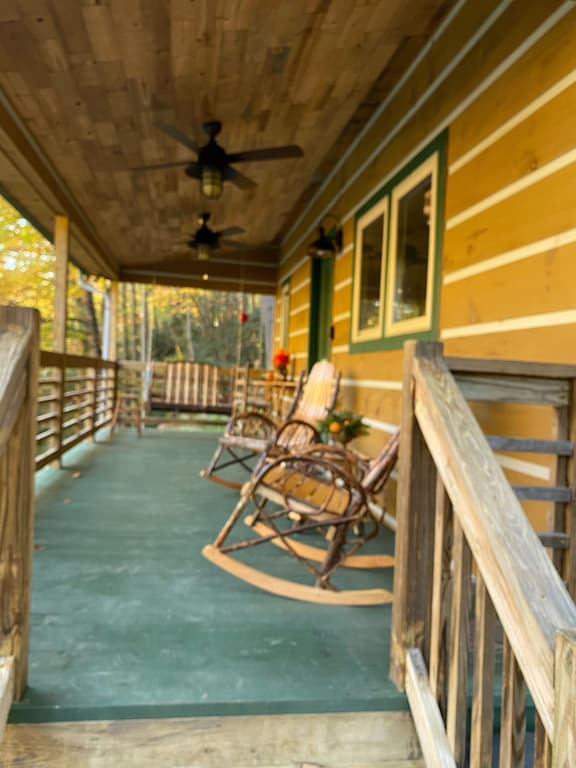 Peaceful front porch with rocking chairs
