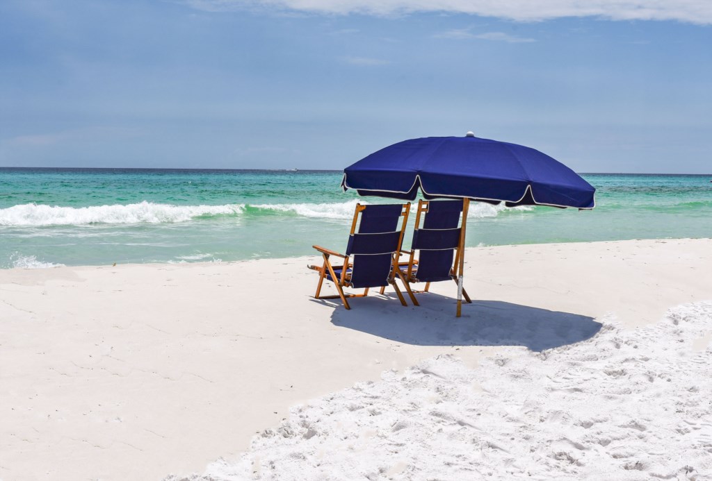 Beach chairs setups are available by the onsite beach vendor