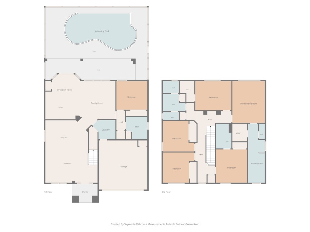 Spacious two-story layout with private pool and multiple bedrooms for family comfort.