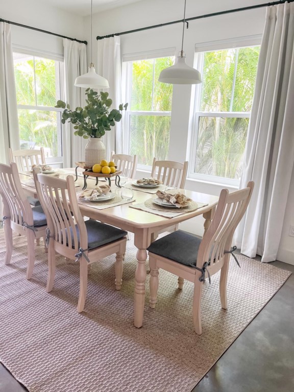 Bright and airy dining room. 