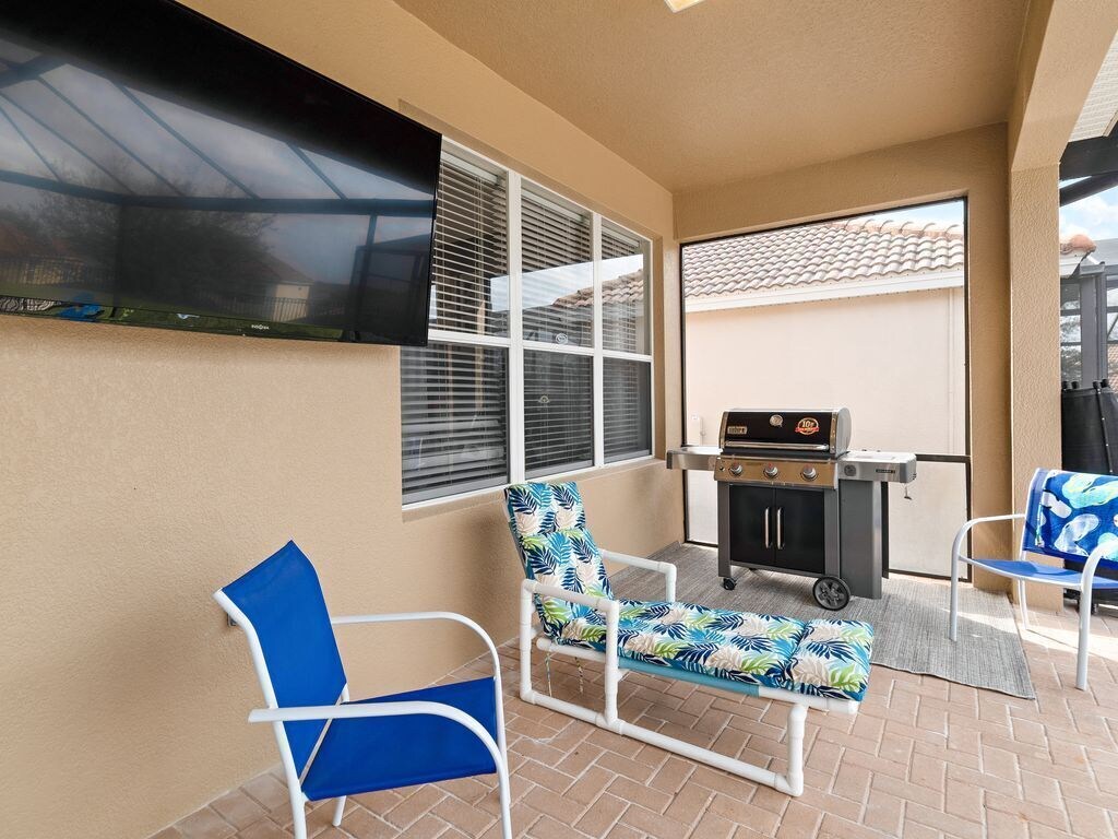 lanai or balcony has outdoor TV and grill