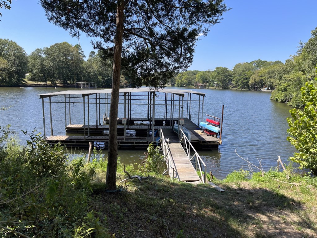Boat dock with kayaks available to rent
