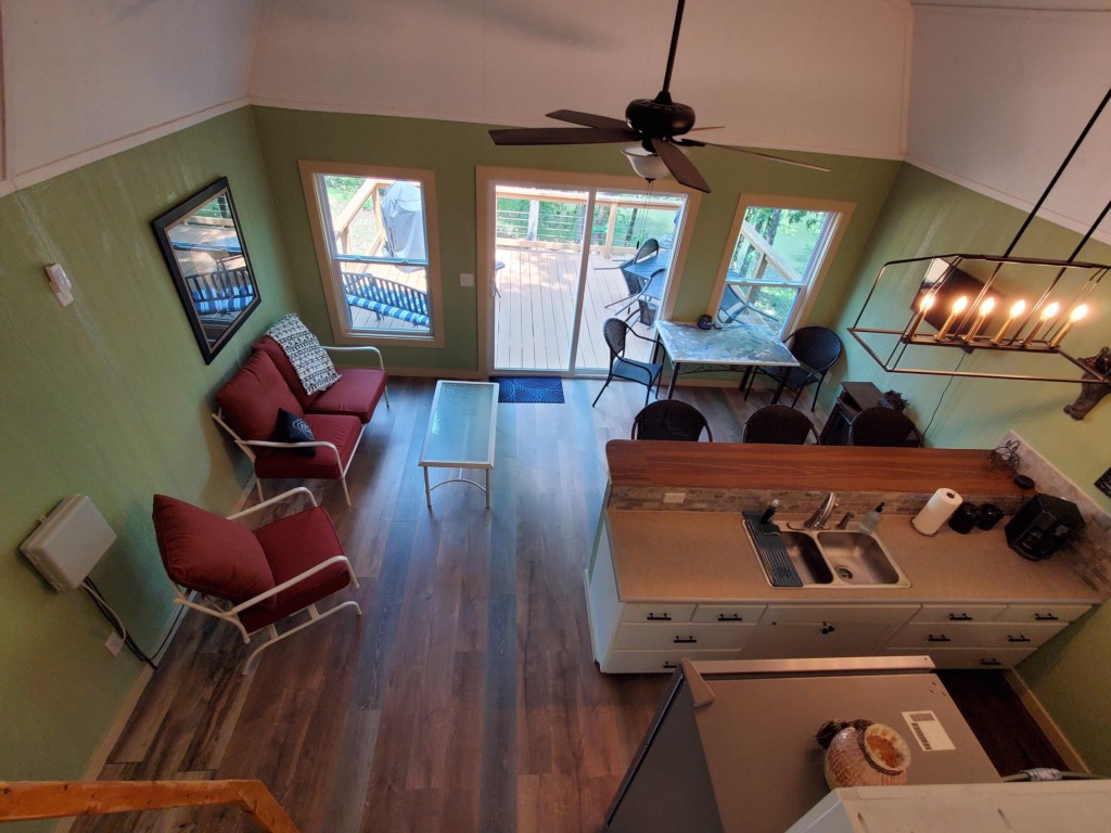 View of living area from loft.