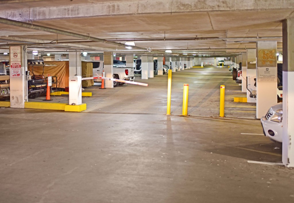 Parking for one vehicle is available in the parking garage