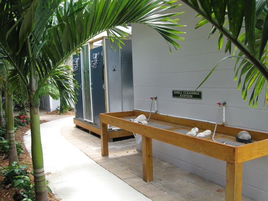 Outdoor Showers and a Shell Cleaning Station are on site for your convenience. 