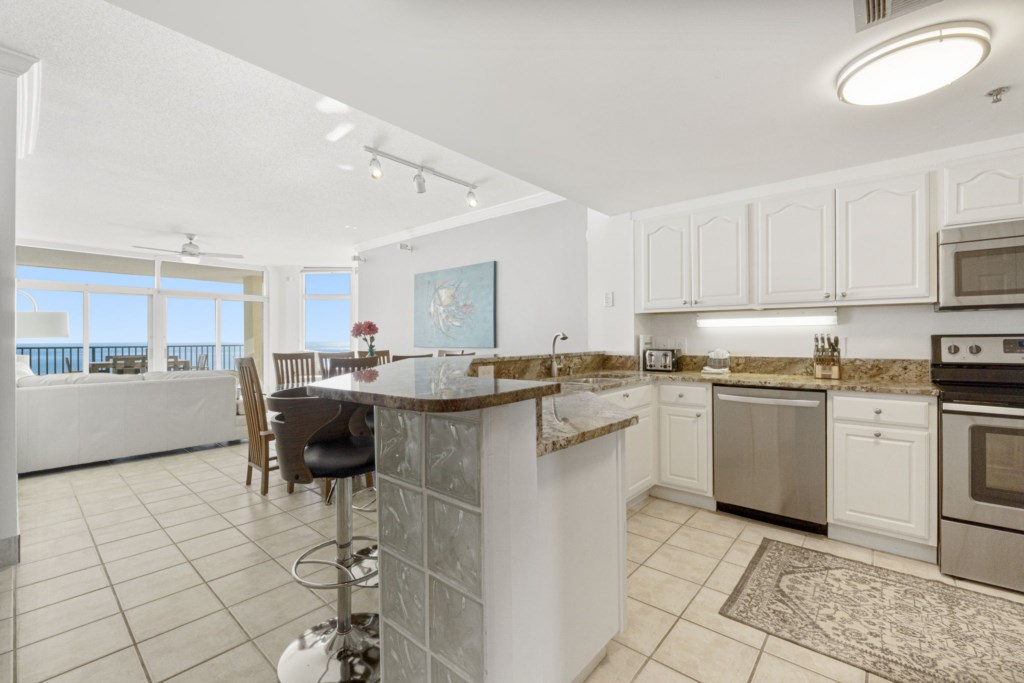 Enjoy Gulf views from the kitchen and living room