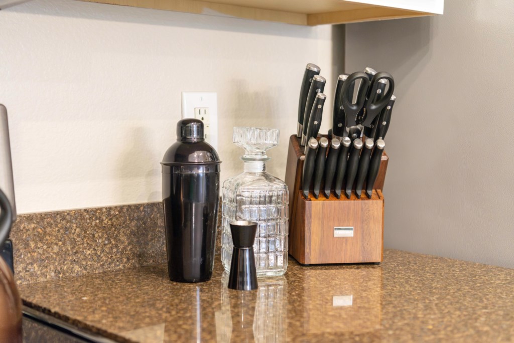 kitchen utensils and drinks shaker
