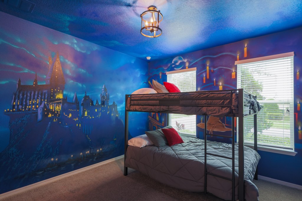 Harry Potter theme room with 2 full size beds.