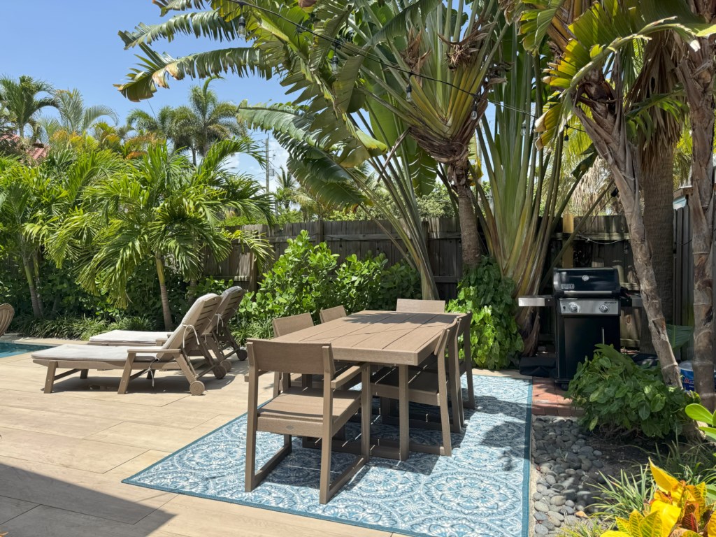 Spacious Backyard features dining area