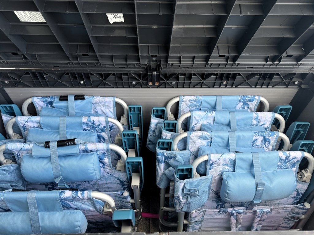 Please place beach chairs back in storage boxes when not in use