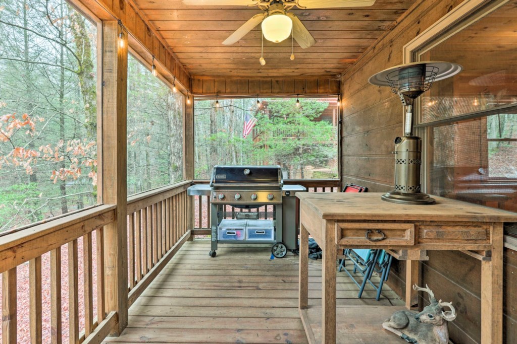 gas grill on the screened in porch!