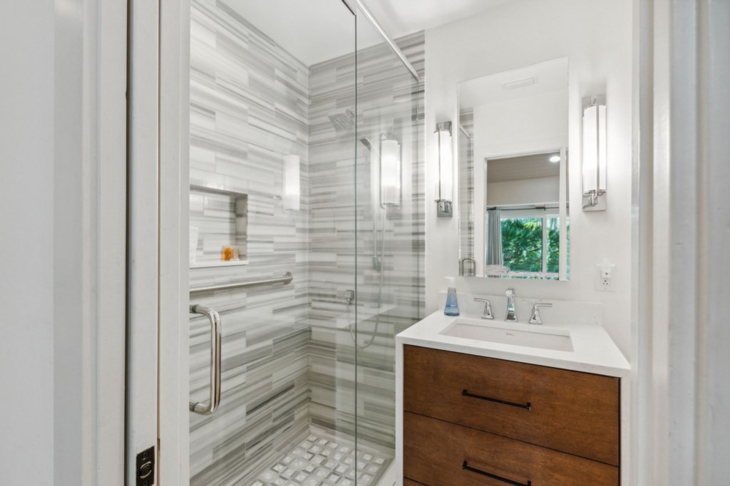 Master bathroom with walk-in shower.