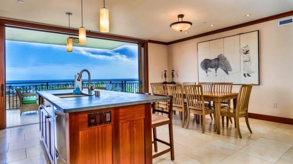 Ocean views from the kitchen and dining area.