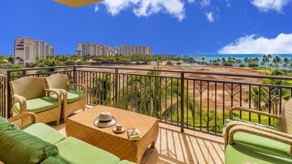 Comfortable lanai area with expansive ocean views.