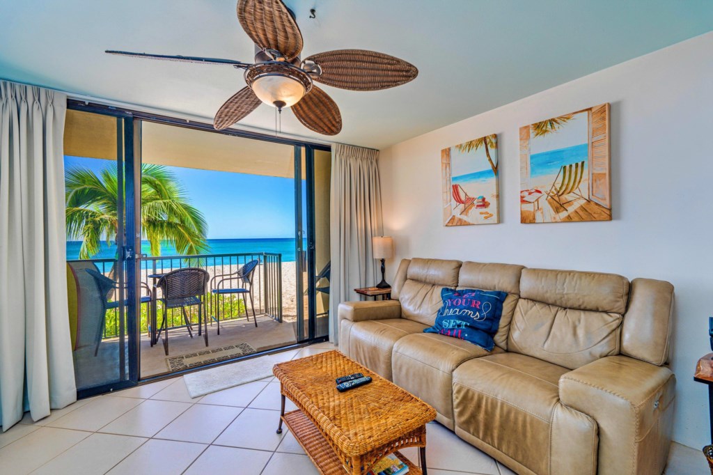 Living area with pull out sofa and ocean view