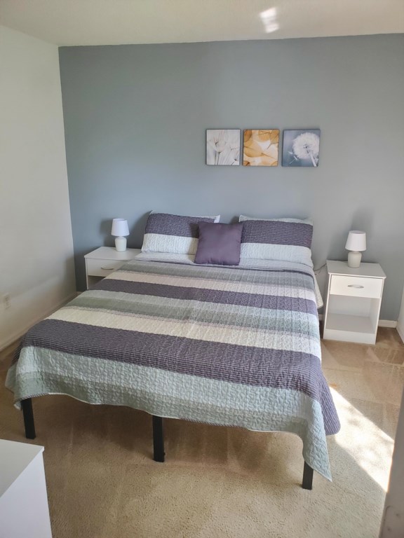 Queen bed, ceiling fan