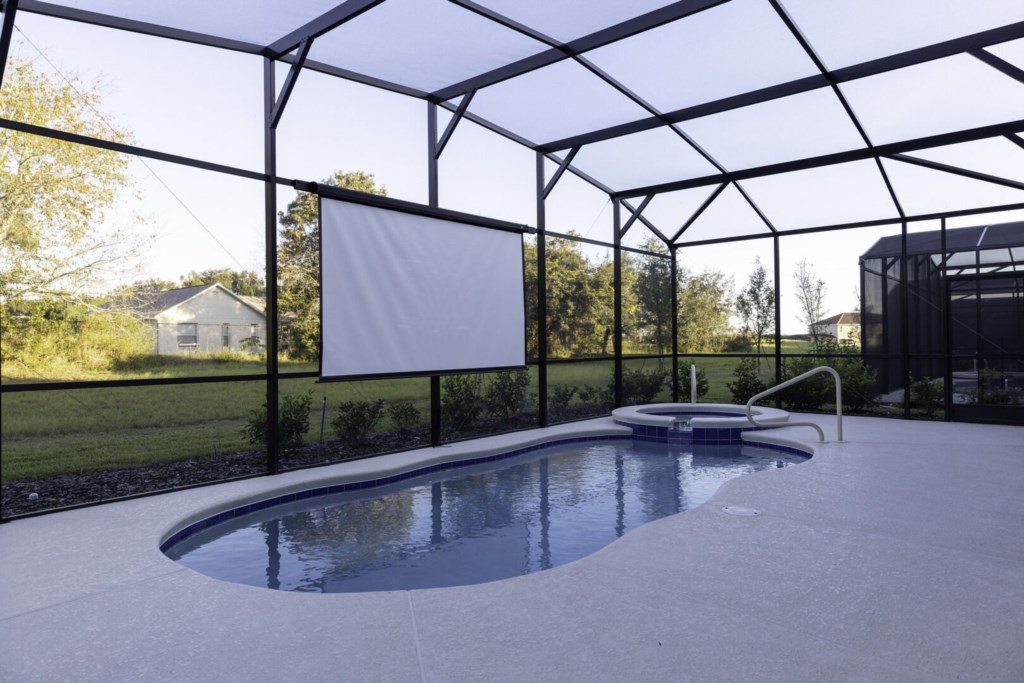 pool with a big projector - perfect for swimming or lounging