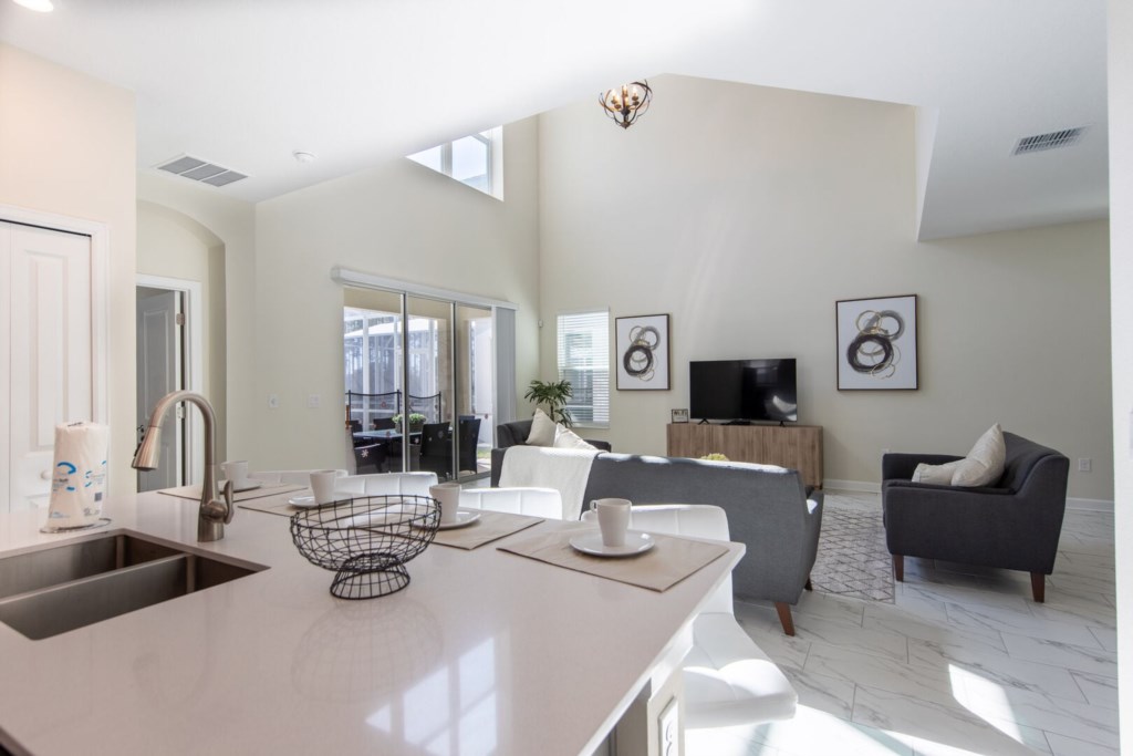kitchen sink and living room