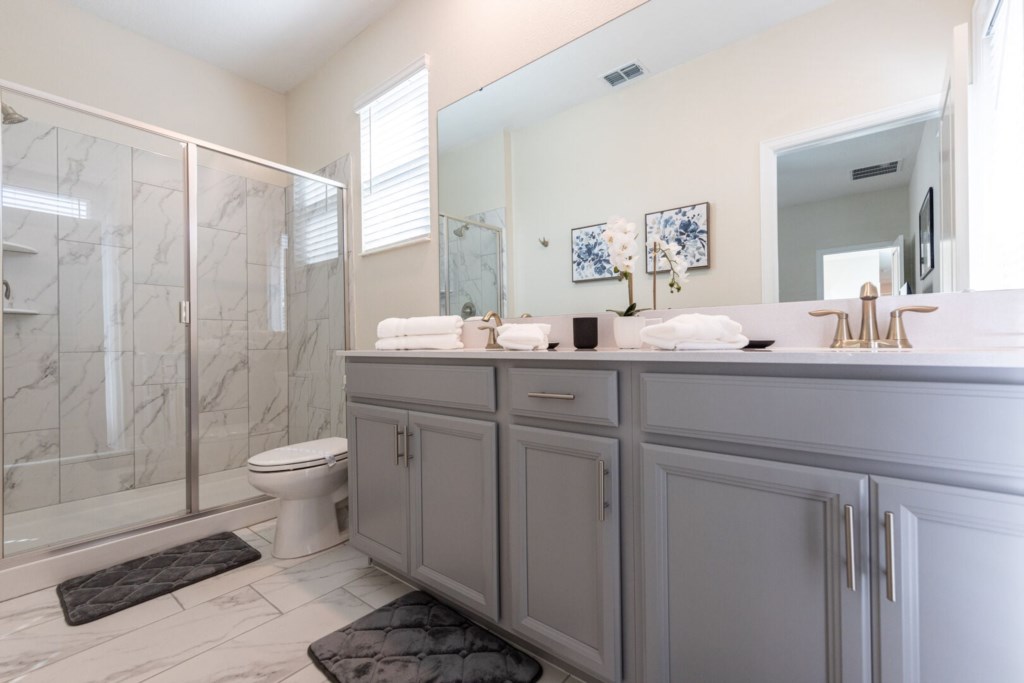 twin sink and shower