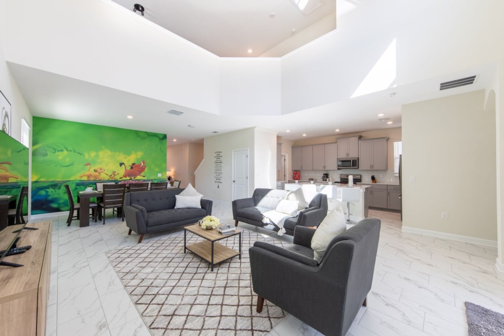 living and dining room; and kitchen