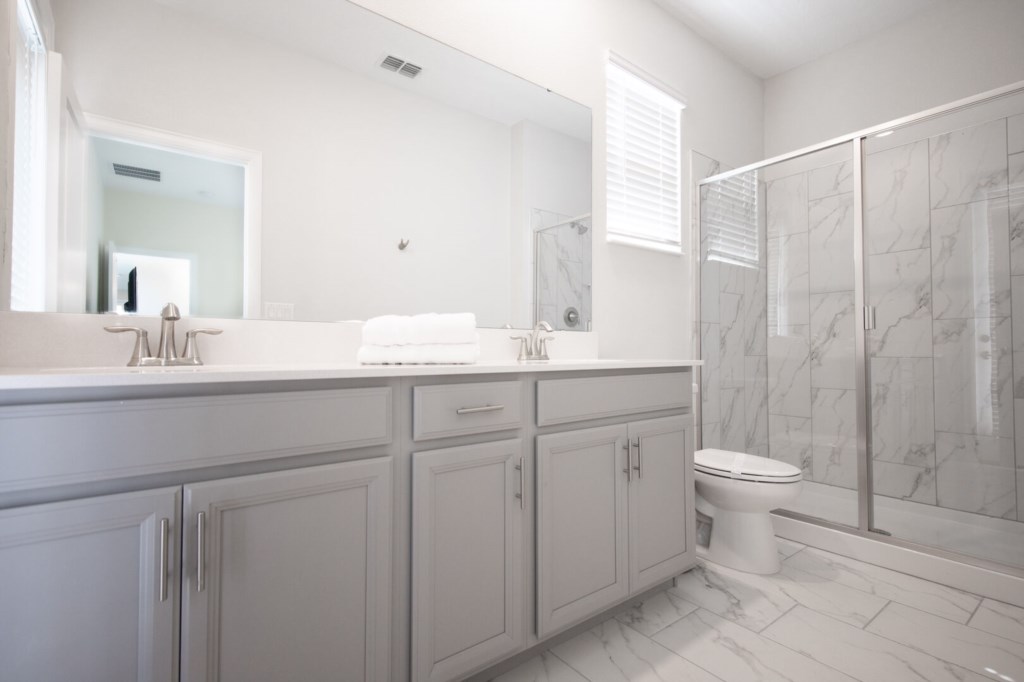twin sink and shower