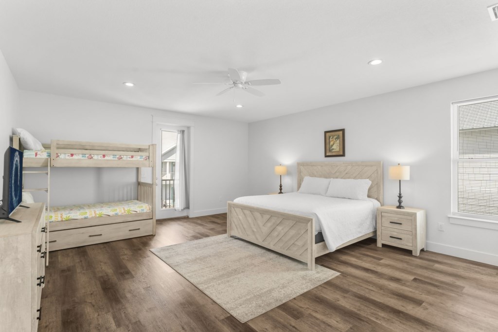 Guest Bedroom With Queen Bed, Three Twin Beds, and Private Bathroom On 2nd Floor