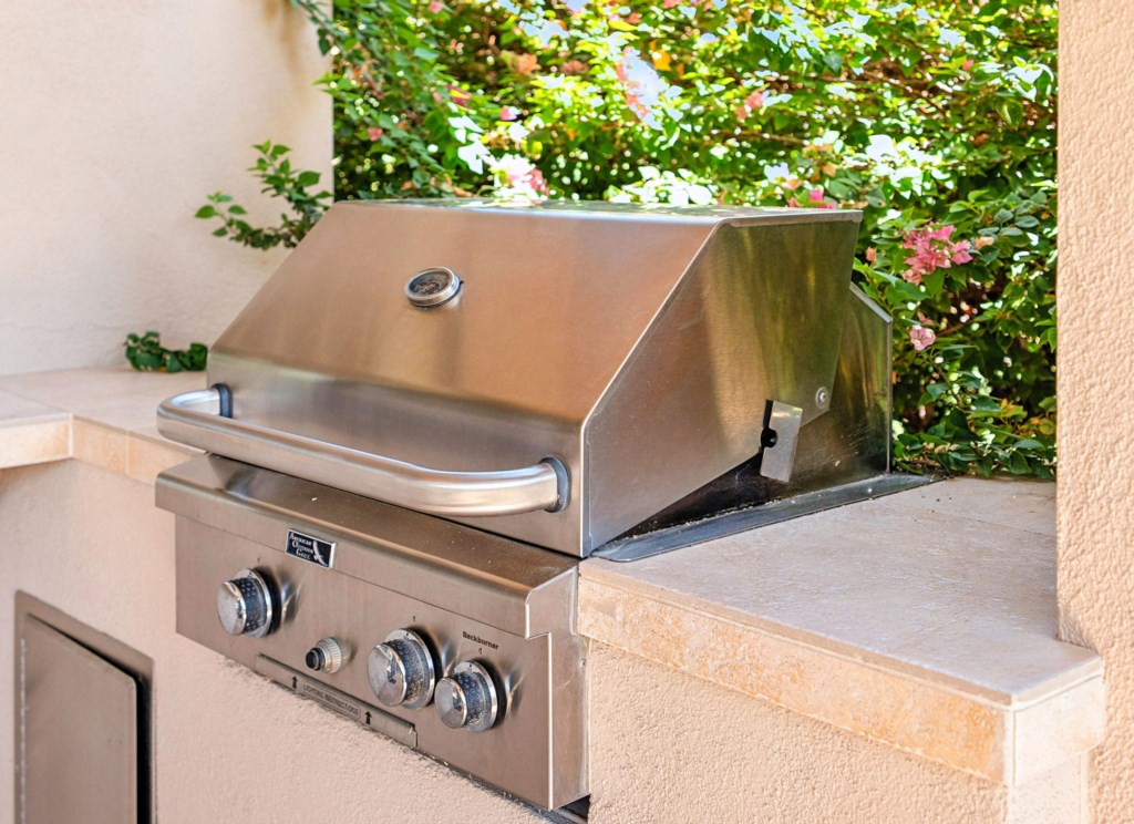 Outdoor built-in grill perfect for BBQs and gatherings.