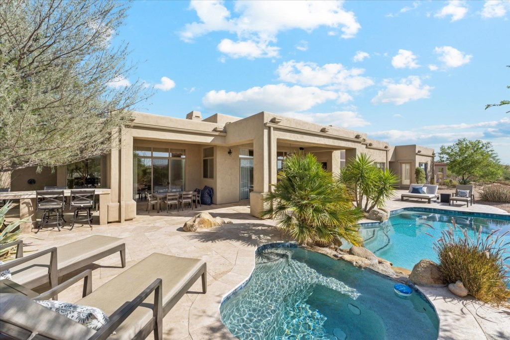 Desert oasis with a private pool and spacious patio - perfect for relaxation.