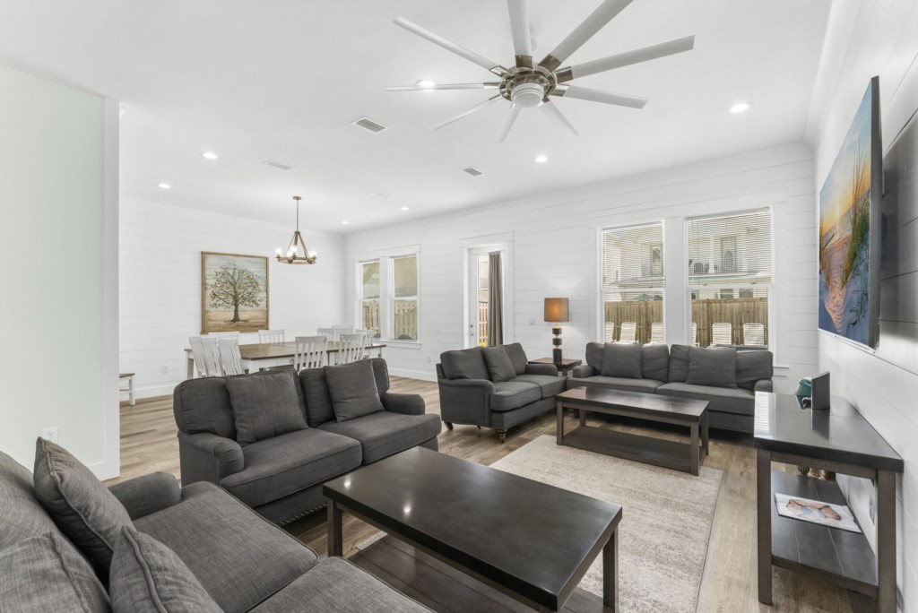 Spacious kitchen and open concept living area that leads to the pool