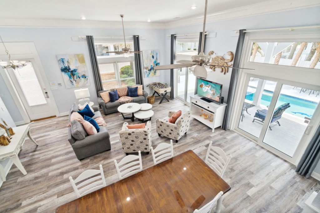 Open Kitchen, Living, Dining to Outdoor Pool, Spa, Grill