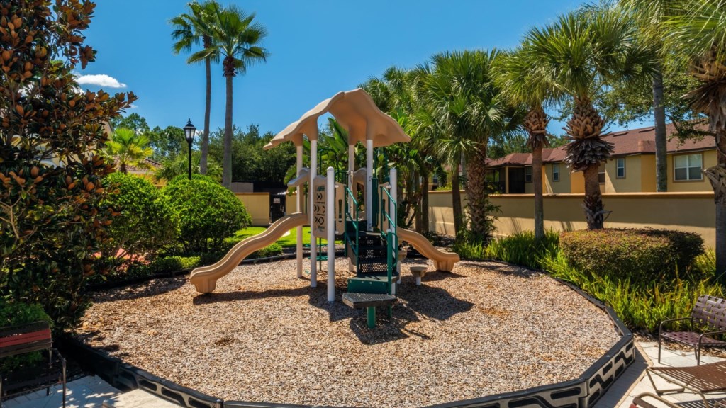Playground
Shaded outdoor playground with slides and climbing features, set among palm trees for safe family fun.