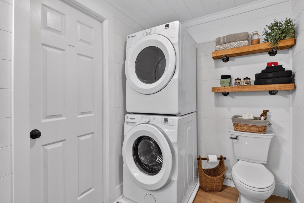 Washer and dryer access within the bathroom