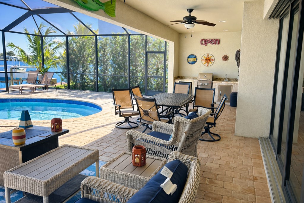 relaxing by pool deck 