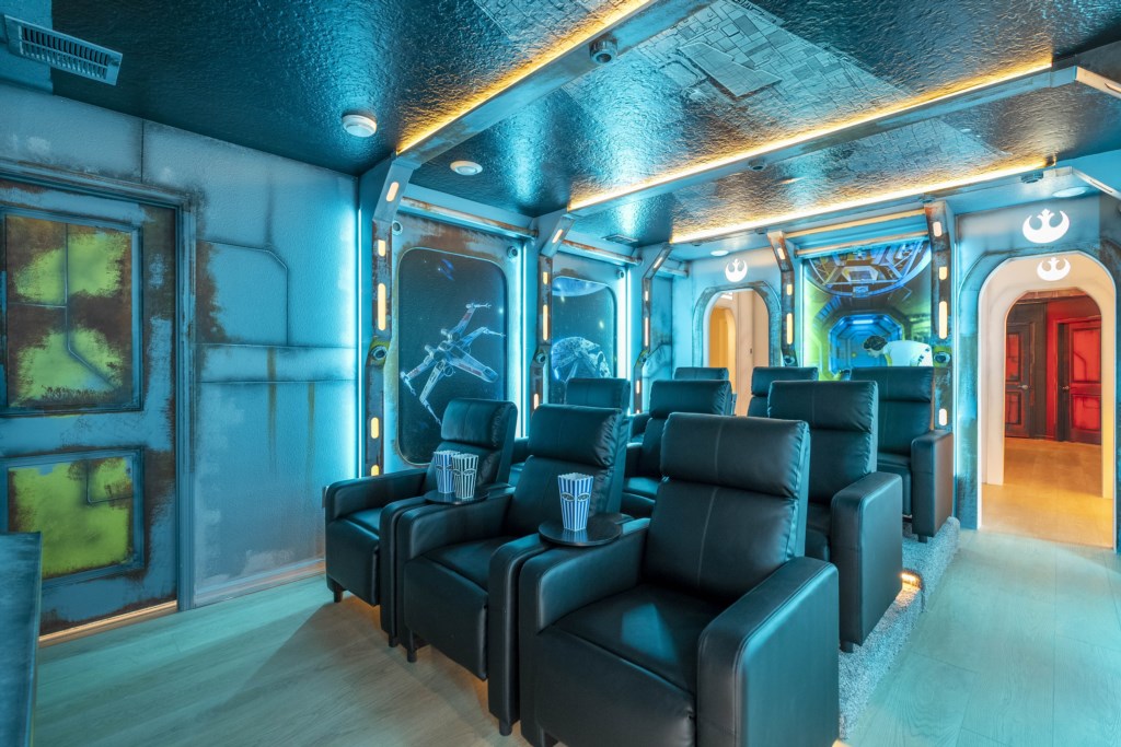 Home theater with seating for 9 people