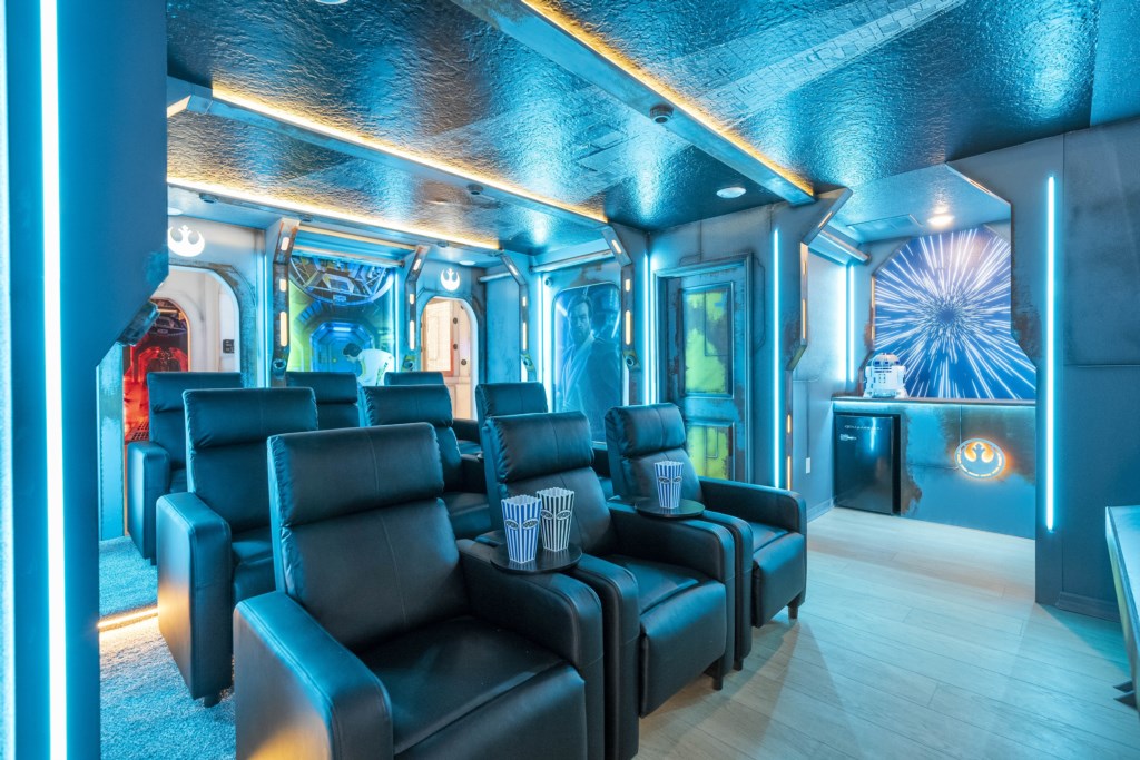Home theater with seating for 9 people