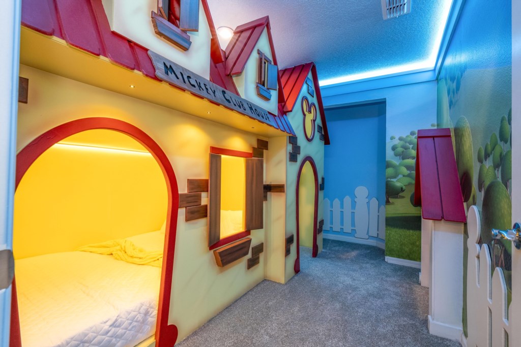Mickey Clubhouse themed bedroom w/ bunk bed full over full & TV