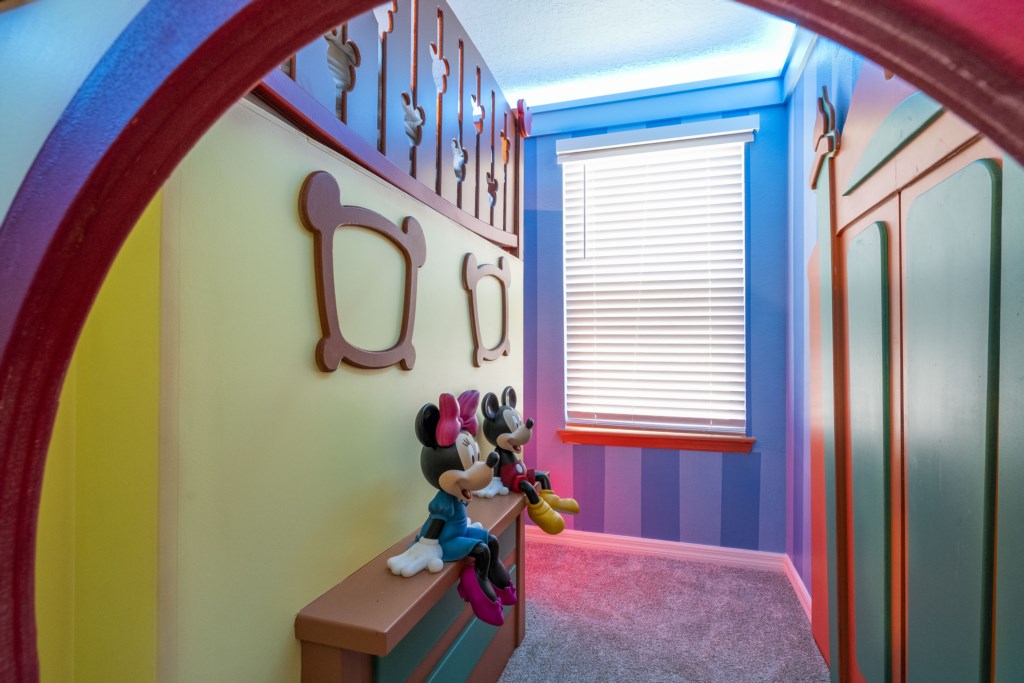 Mickey Clubhouse themed bedroom w/ bunk bed full over full & TV