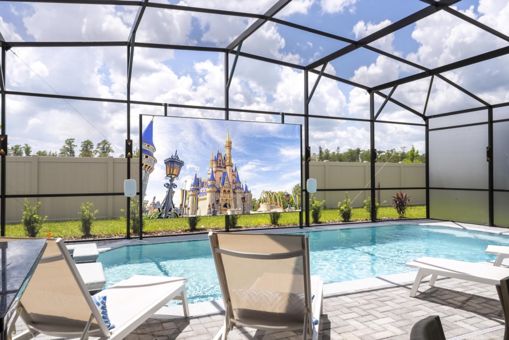 Outside pool area w/ LED and privacy screen