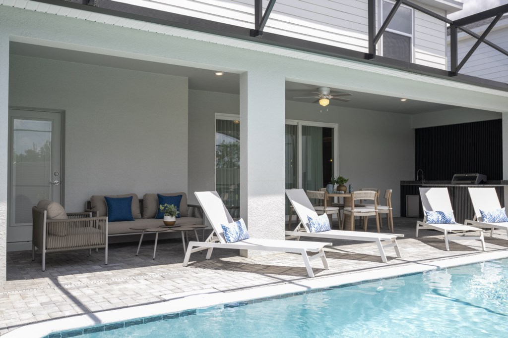 Pool area w/ LED screen, privacy screen.