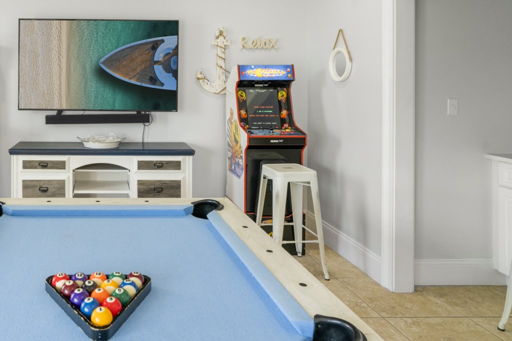 Game Room with Billiards Table, Arcade Machine, and Foosball Table On 2nd Floor