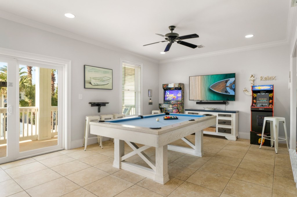 Game Room with Billiards Table, Arcade Machines, and Foosball Table On 2nd Floor