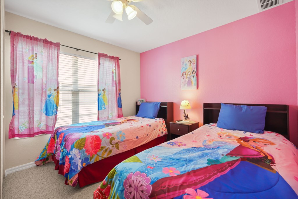 Bedroom # 4 upstairs with 2 Twin size beds Disney Princess Themed.