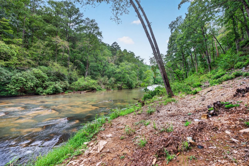 Peaceful riverside spot surrounded by lush greenery, perfect for nature walks and relaxation.