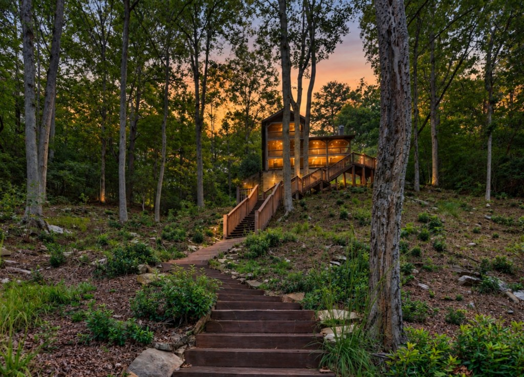 Charming cabin retreat nestled in the woods, perfect for a peaceful getaway.